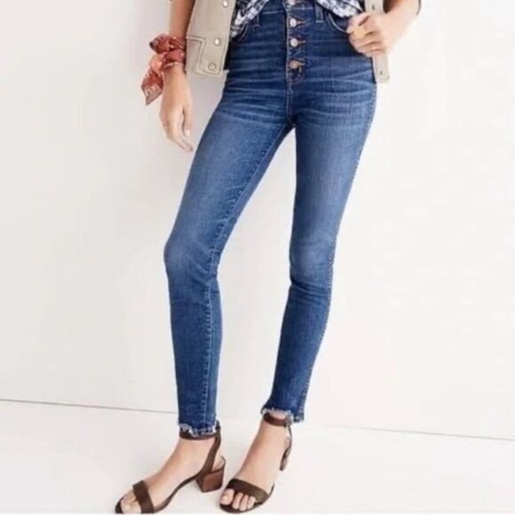 Madewell 10” High-Rise Skinny Button-Fly Raw Hem Jeans - Picture 1 of 8